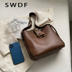 Solid Shoulder Bags for Women Autumn Winter Bucket Bag