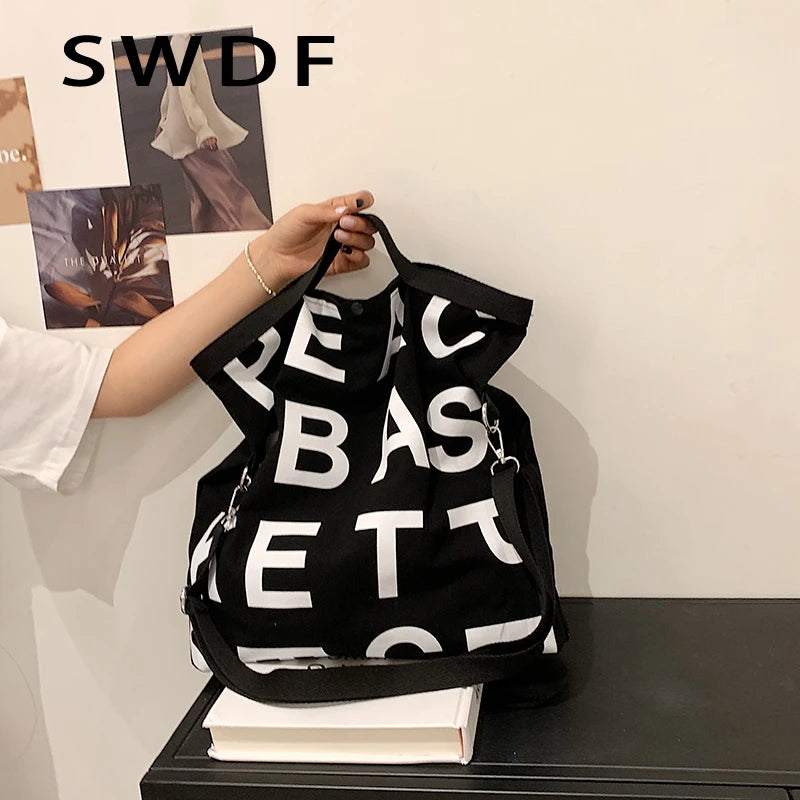 Canvas Large Shoulder Bag for Women Casual Handbags