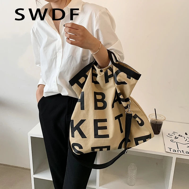 Canvas Large Shoulder Bag for Women Casual Handbags