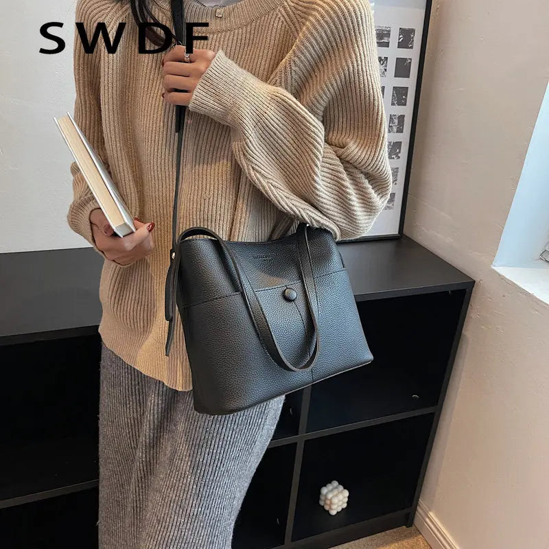 Vintage Leather Crossbody Bucket Bag