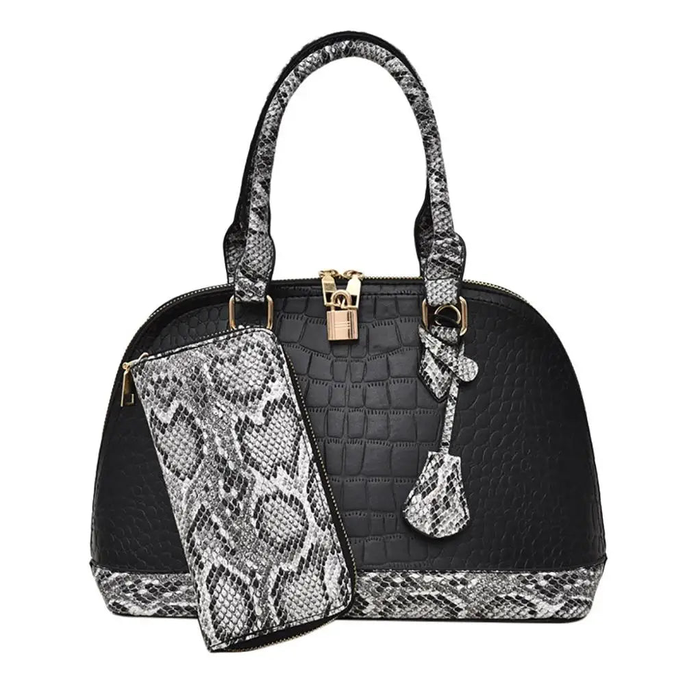 Snake Leather Shoulder Bag Boston Wallet Large Capacity