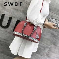 Snake Leather Shoulder Bag Boston Wallet Large Capacity