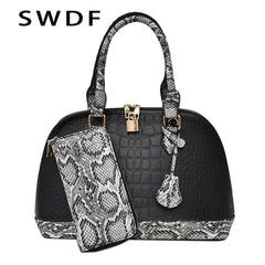 Snake Leather Shoulder Bag Boston Wallet Large Capacity