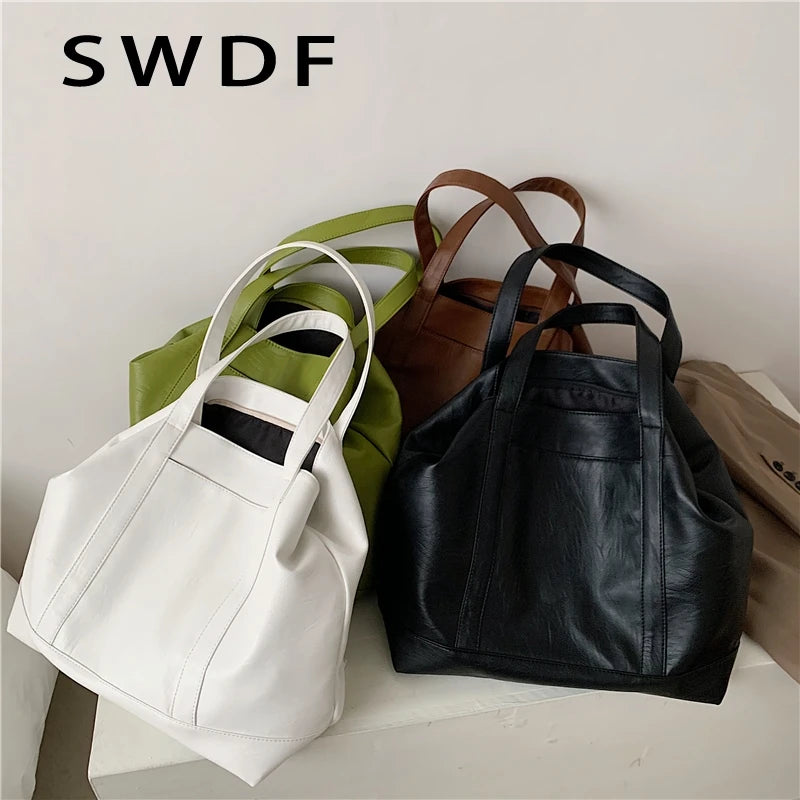 Soft Tote Shoulder Bags For Women Summer Solid