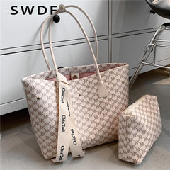 Plaid Tote Shoulder Bag for Women Large Capacity Work Ladies Handbag Beige