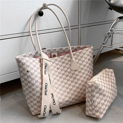 Plaid Tote Shoulder Bag for Women Large Capacity Work Ladies Handbag Beige