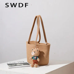 Summer Beach Weaving Ladies Straw Bag Moon Shaped Top Handle Handbag Tote