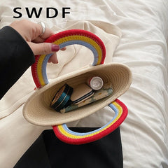 Soft Fabric Rainbow Handle Small Top Handle Tote