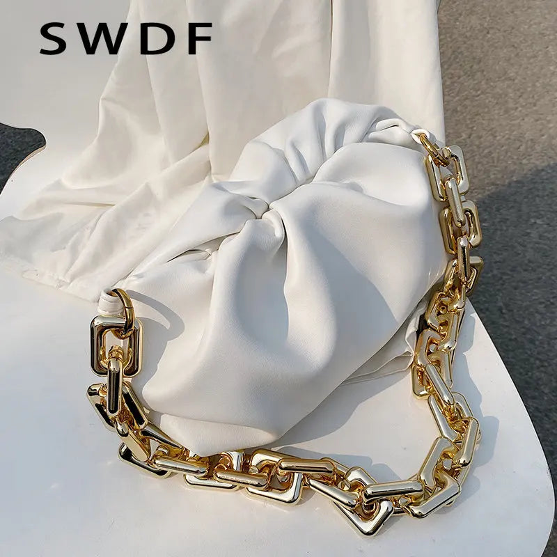 Pleated Tote Bag Soft Leather Women's Handbag Shoulder Bag