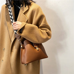 Vintage Small PU Leather Bucket Crossbody Bags for Women Lady