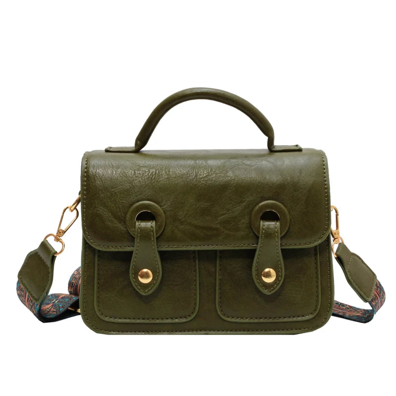 Vintage Square Crossbody Bag Women's Handbag PU Leather Tote