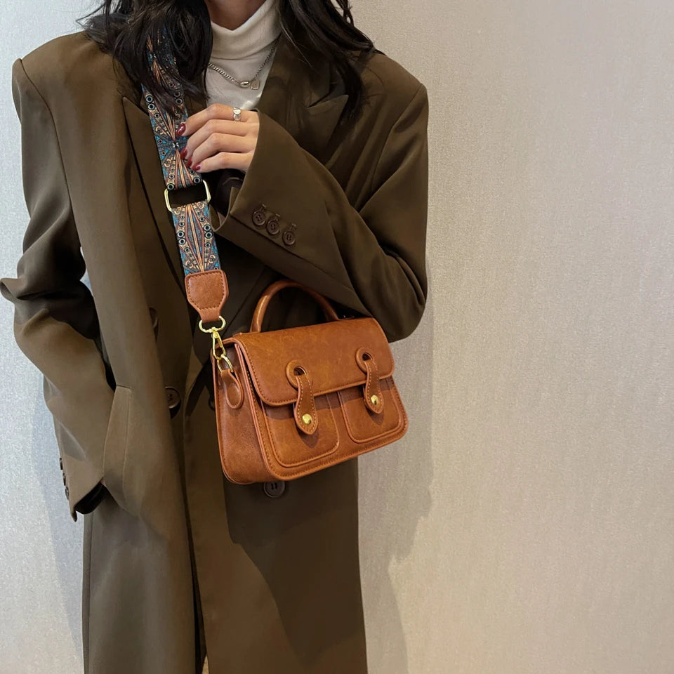 Vintage Square Crossbody Bag Women's Handbag PU Leather Tote
