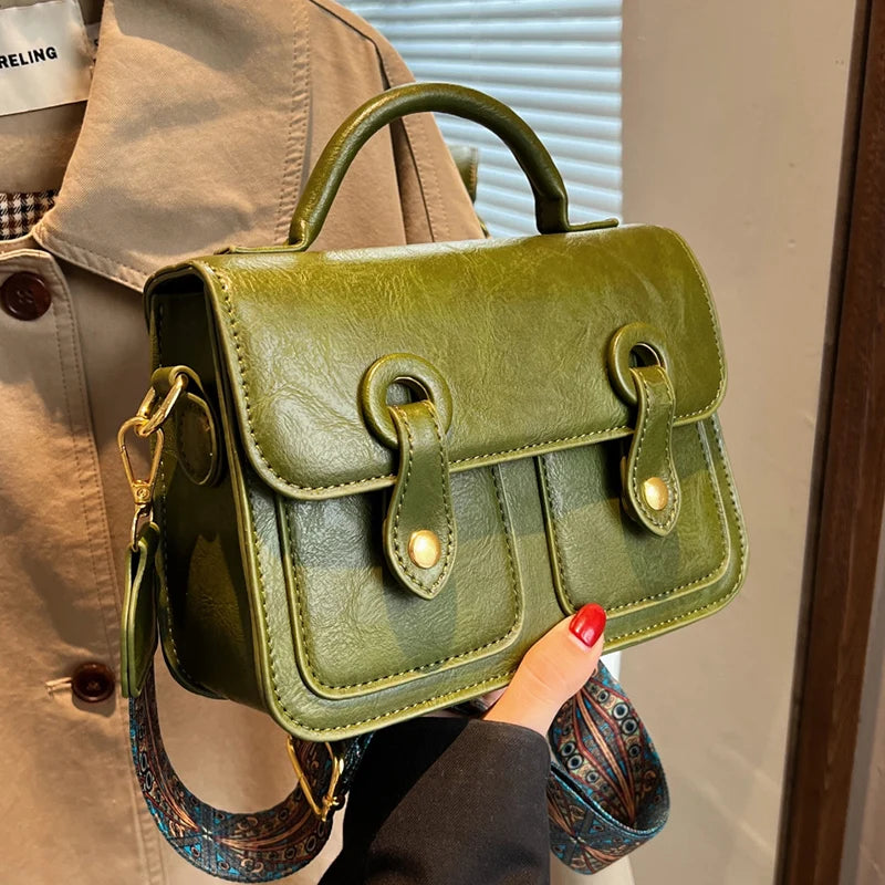 Vintage Square Crossbody Bag Women's Handbag PU Leather Tote
