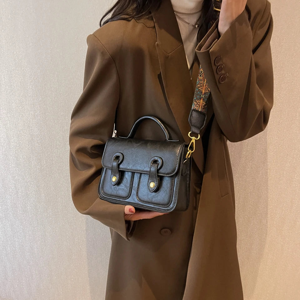 Vintage Square Crossbody Bag Women's Handbag PU Leather Tote