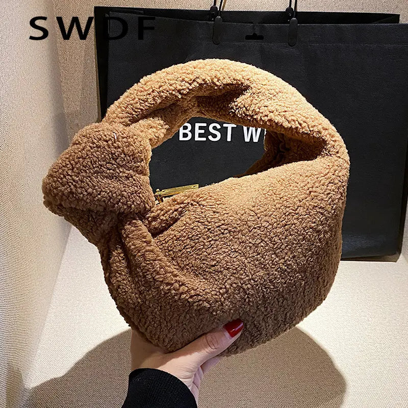Winter Teddy Curl Plush Soft Faux Fur Tote Bag Handbag Shoulder Bolsos