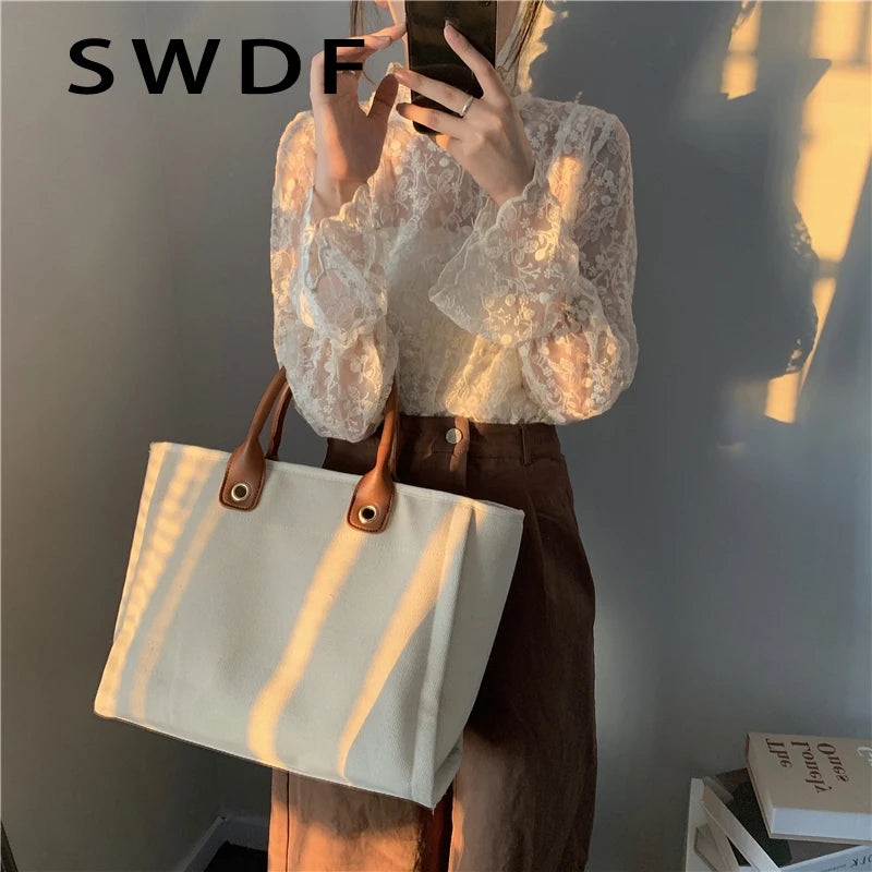 Women Canvas Shoulder Bags Ladies Tote Bags Casual Handbags