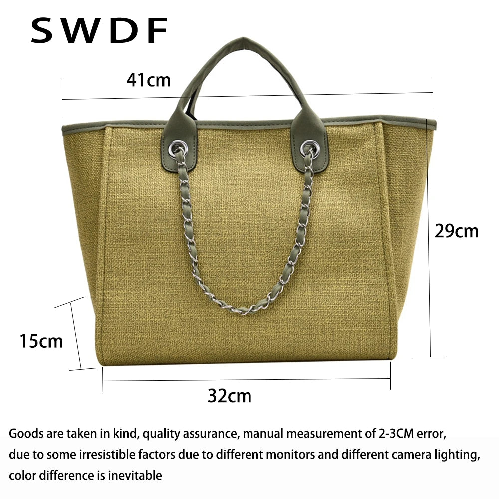 Canvas Chain Messenger Bag Women's Casual Shoulder Handbag