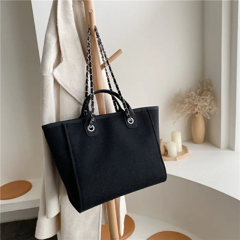 Canvas Chain Messenger Bag Women's Casual Shoulder Handbag