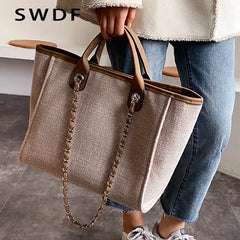 Canvas Chain Messenger Bag Women's Casual Shoulder Handbag