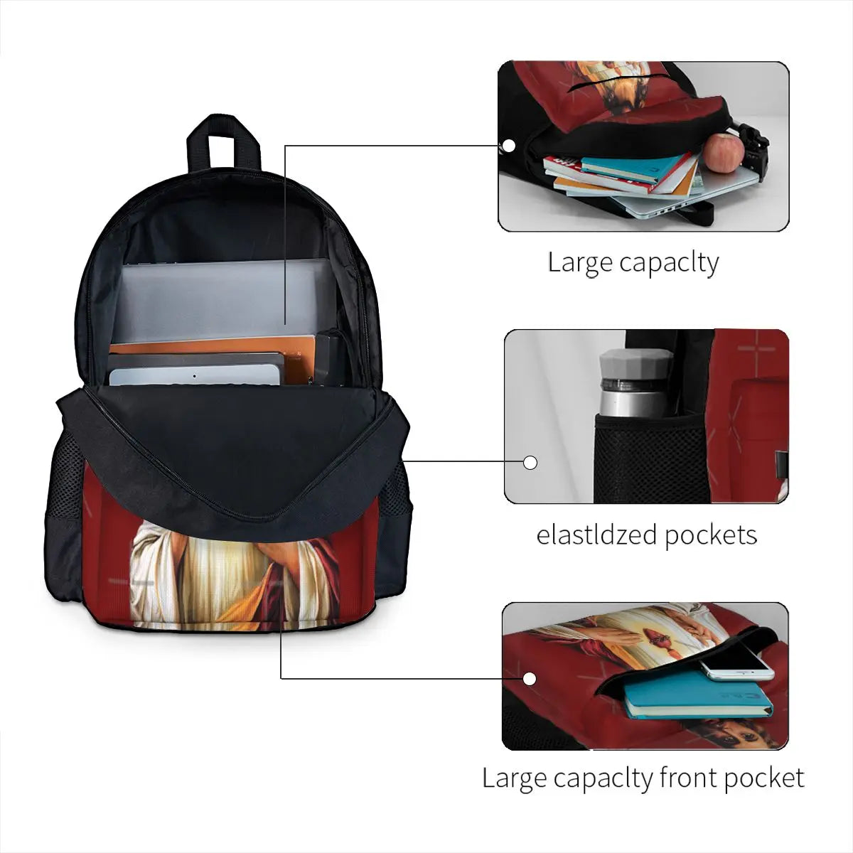 Sacred Heart Of Jesus Backpack Retro Male School Bag