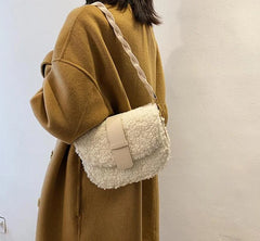 Plush Shoulder Bag Weave Shoulder Strap Messenger Bag