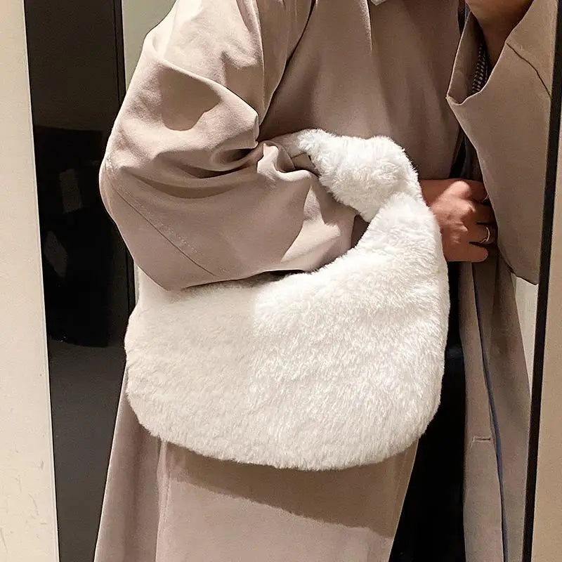 Plush Crossbody Sling Hobo Bag Soft Warm Faux Fur Ladies