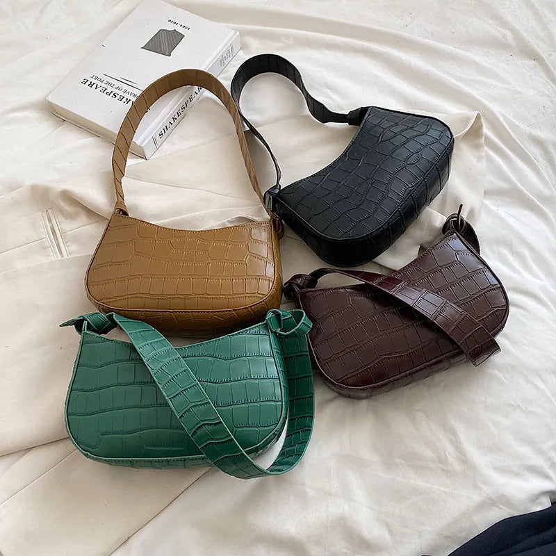 Women's Stone Pattern Saddle Bags PU Leather Handbags Purses
