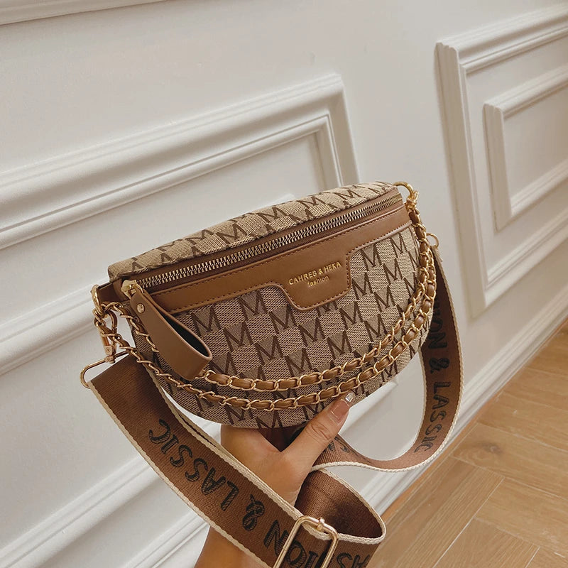 Canvas Saddle Crossbody Bag Chain Women's Fanny Pack