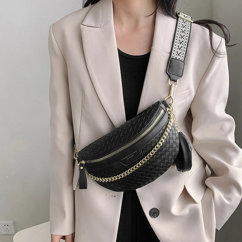 Plaid Leather Waist Bag Crossbody Set Handbag