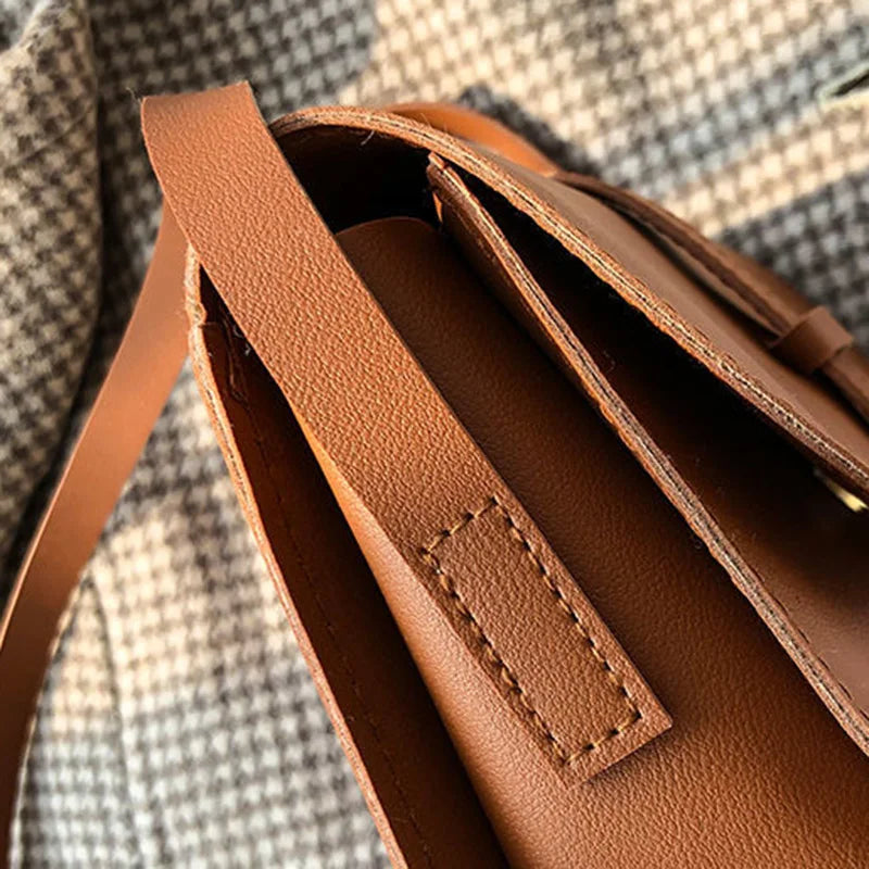 Saddle Shoulder Bags Women Solid Basic PU Leather Handbags