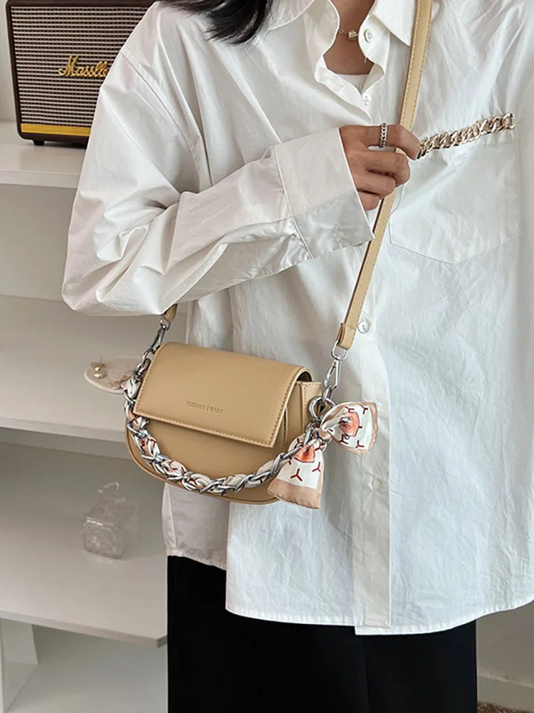 Saddle Shoulder Bag Women Top Handle Solid Crossbody Handbag