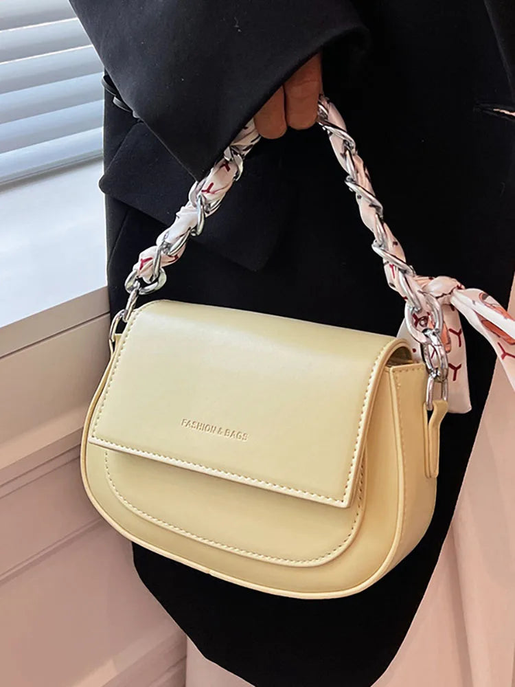 Saddle Shoulder Bag Women Top Handle Solid Crossbody Handbag