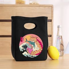 Samurai Cat Print Lunch Bag Cooler Tote Insulated Box Canvas Picnic Women