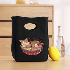 Samurai Cat Print Lunch Bag Cooler Tote Insulated Box Canvas Picnic Women