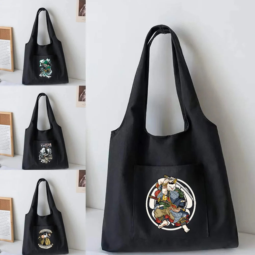Samurai Pattern Canvas Vest Bag Casual Tote Bags