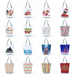 Santa Claus Tote Snowflake Bell Print Handbags Eco Reusable Shopping