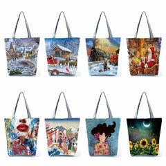 Santa Claus Women Gift Tree Print Handbags Christmas Girl Tote Eco Reusable Shop