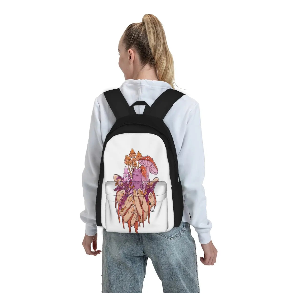 Sapphic Toadstool Frog Handful Backpacks Men's Backpacks Bags