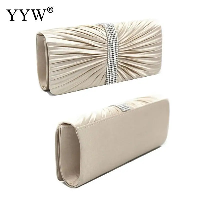 Satin Pleat Evening Party Clutch Bag Night Clutches Purse Bag