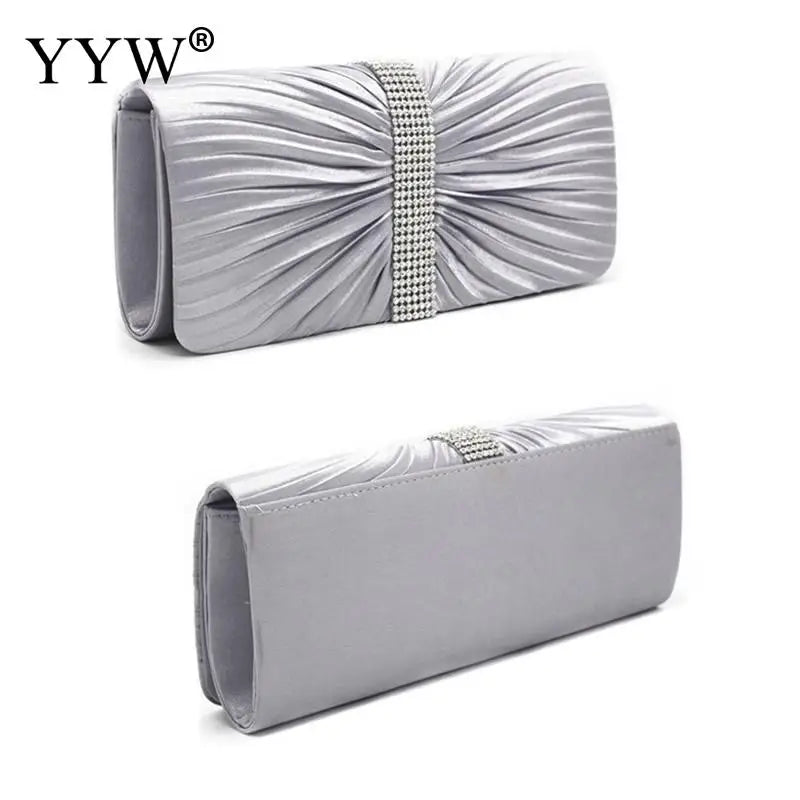 Satin Pleat Evening Party Clutch Bag Night Clutches Purse Bag