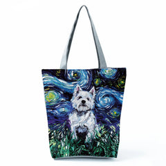 Schnauzer Dog Painting Handbag Large Capacity Shoulder Bag