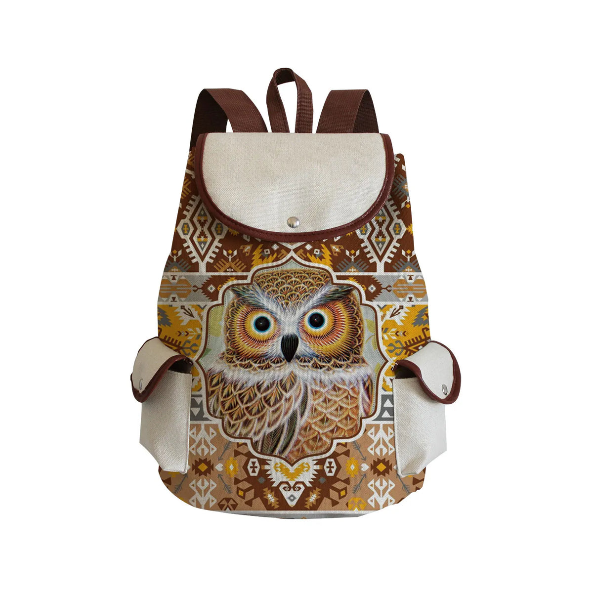School Owl Print Backpacks for Students Eco Linen Drawstring Children Backpack