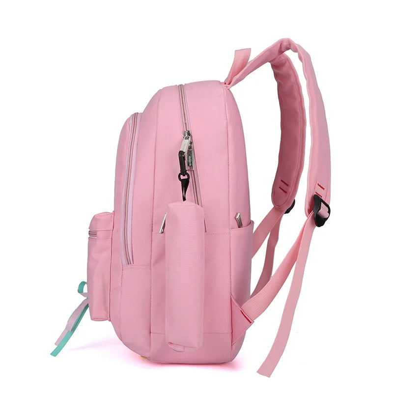 Teen Girls Canvas School Backpack Set Lace Shoulder Bag High Capacity 3 Pcs