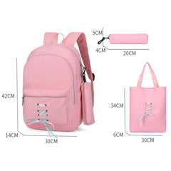 Teen Girls Canvas School Backpack Set Lace Shoulder Bag High Capacity 3 Pcs