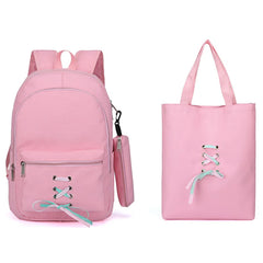 Teen Girls Canvas School Backpack Set Lace Shoulder Bag High Capacity 3 Pcs