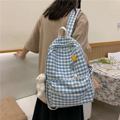 Plaid Pattern Women's Backpack College Students School Bags
