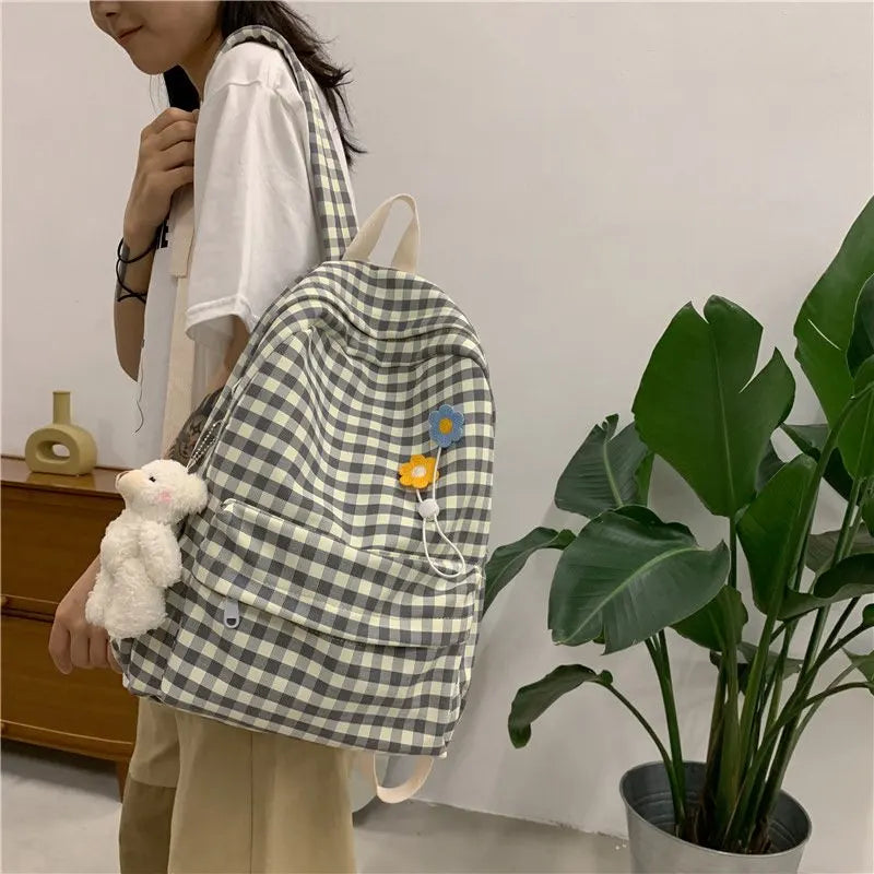 Plaid Pattern Women's Backpack College Students School Bags