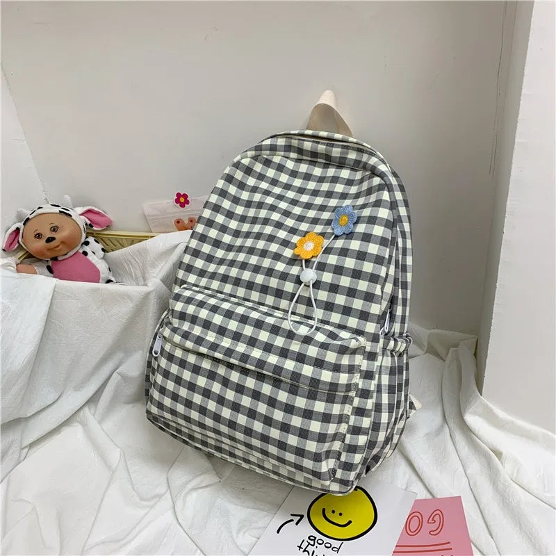 Plaid Pattern Women's Backpack College Students School Bags