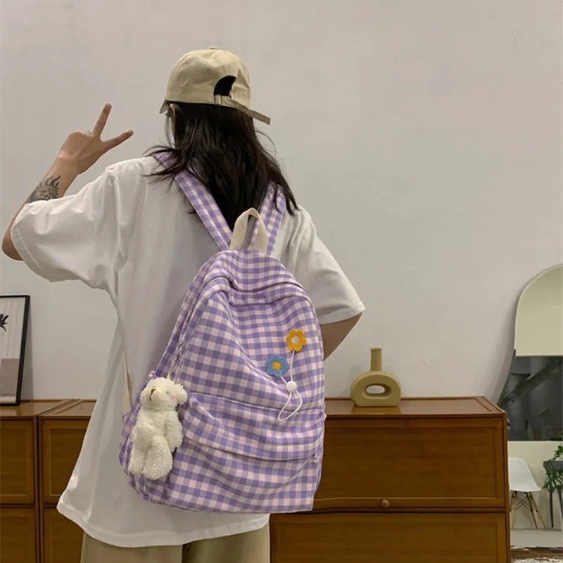 Plaid Pattern Women's Backpack College Students School Bags