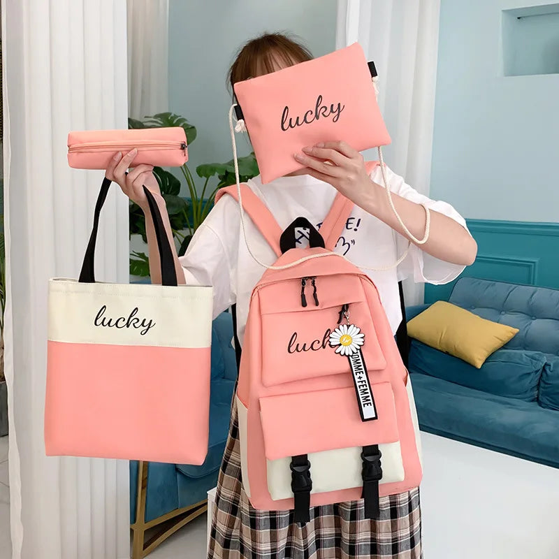 Harajuku 4pcs/set High School Backpack, Large Capacity, Mochilas